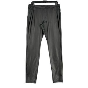 HUE Black‎ Faux Leather Stretch High Rise Leggings Versatile Pants Size Large